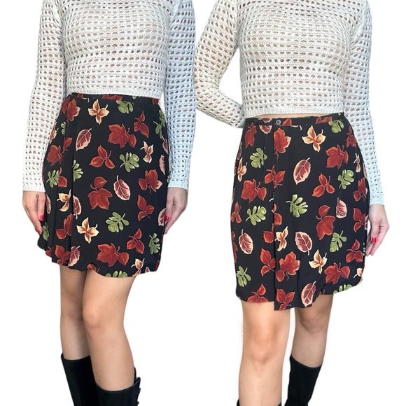 Vintage Beechers Brook Petites skirt printed autumn fall leaves 🍃 🍁 S/M - Picture 1 of 9